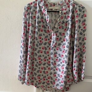 LOFT Floral Blouse - Gray and Red